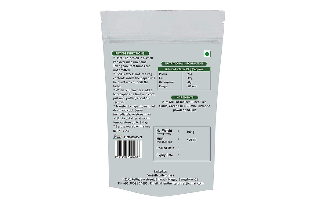 Vinanth Enterprises Garlic Pappad    Pack  100 grams